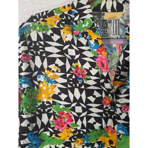 Vintage Andrew Sports Studio Woman’s Med Long Sleeve Button Up Shirt Sequin - Picture 4 of 6
